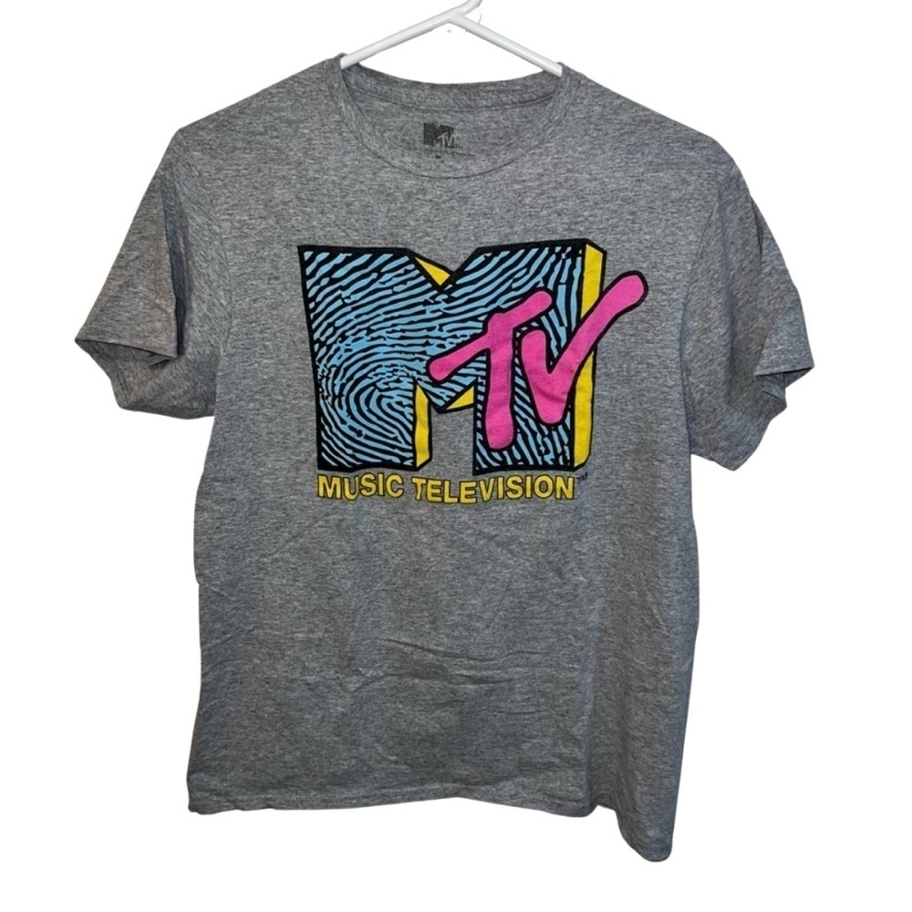 MTV Graphic Tee Men’s M - Retro 90s Music Television Logo on Heather Gray Shirt
